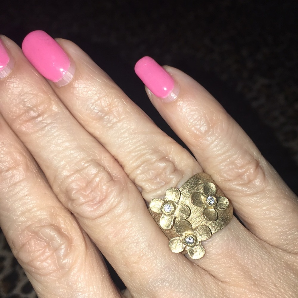 Gold and Crystal Flower Ring